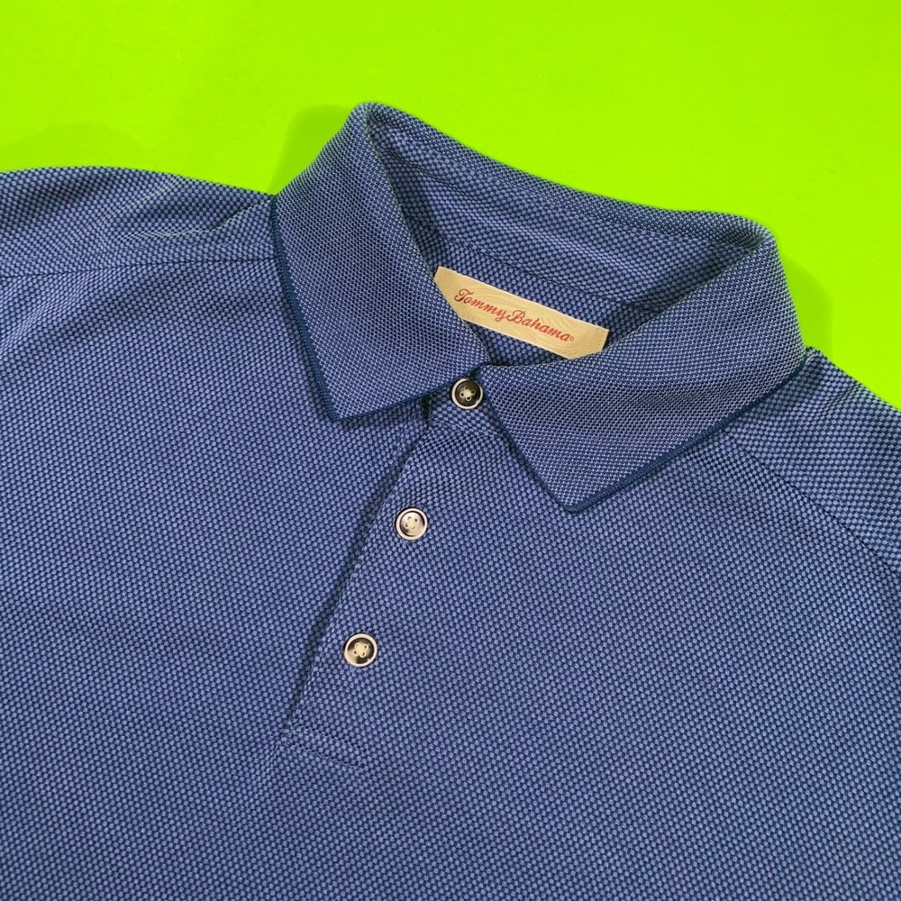 Tommy Bahama Mens Large‎ Navy Blue Textured Honeycomb Short Sleeve Polo Shirt